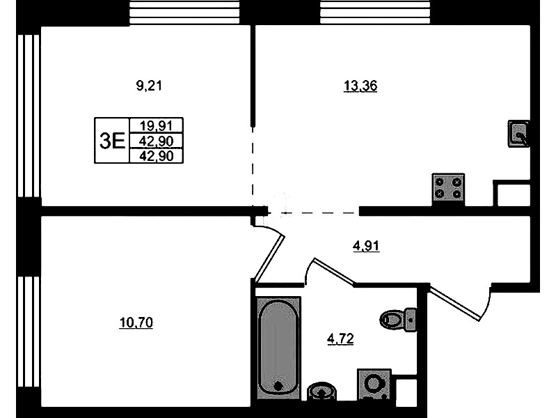 2-комнатная квартира 42.9 м², 1/5 эт., ЖК «Plus Пулковский»